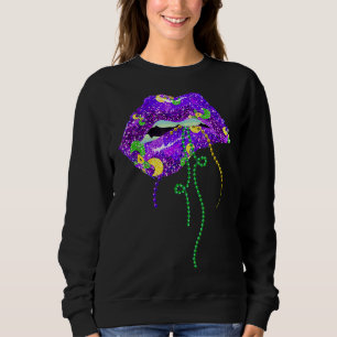 Womens Mardi Gras Lips Queen Carnival Costume Purp Sweatshirt