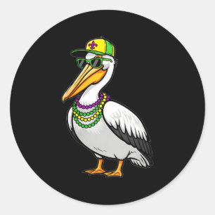Women's mardi gras pelican jester hat beads new classic round sticker