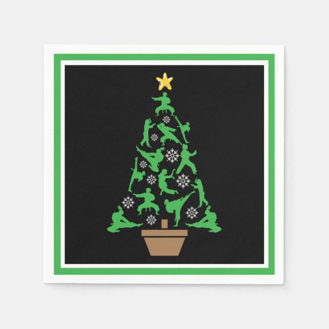 Women's Martial Arts - Girls Karate Christmas Tree Napkin (Front)