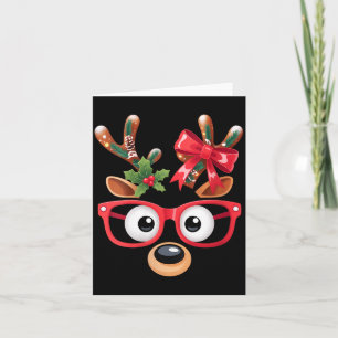 Womens Matching Family Christmas Reindeer Face Gle Card