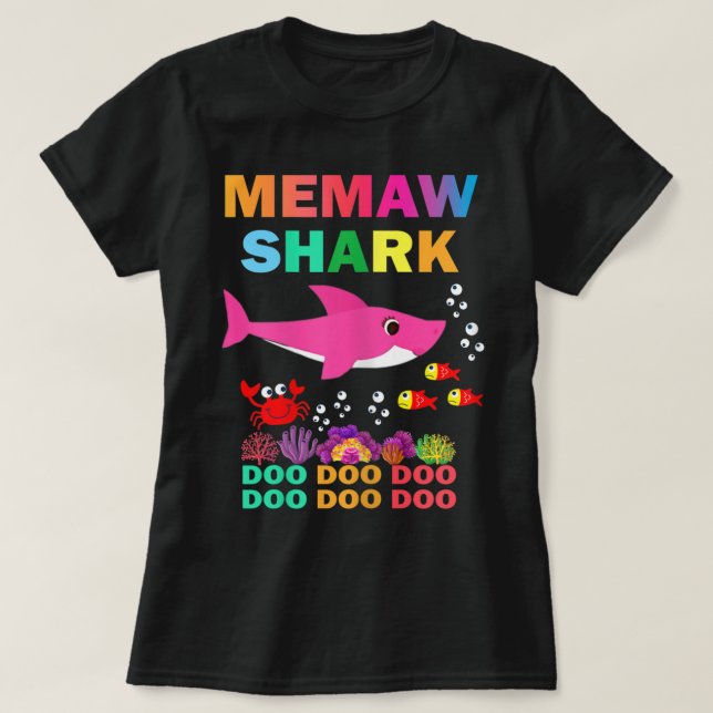 Womens Memaw Shark Shirt Matching Family Mother's  (Design Front)