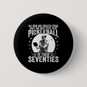 Womens men play pickle ball in seventies funny 6 cm round badge