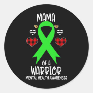 Womens Mental Health Awareness Mama Of A Warrior M Classic Round Sticker