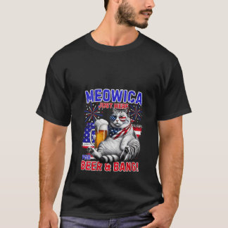 Womens Meowica Just Here For Bang Beer 4th US Fire T-Shirt