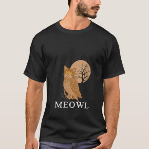 Womens Meowl Cat Owl with Tree and Full Moon V Nec T-Shirt