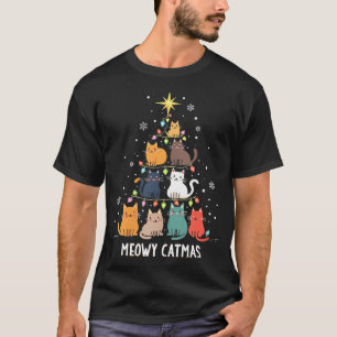 Womens Meowy Catmas Cat Christmas Tree Xmas Boys T-Shirt