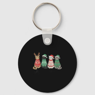 Womens Meowy Christmas Cat Lover Reindeer Santa Cl Key Ring