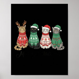 Womens Meowy Christmas Cat Lover Reindeer Santa Cl Poster