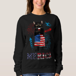 Womens Merica Black Cat Wine Glass Firework USA F Sweatshirt