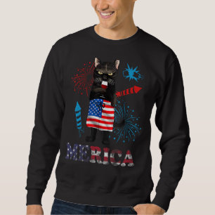 Womens  Merica Black Cat Wine Glass Firework USA F Sweatshirt