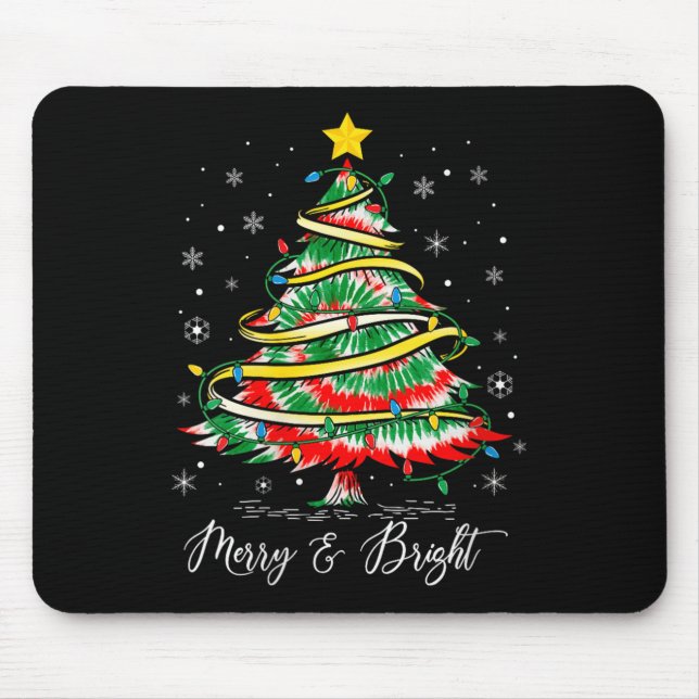 Womens Merry &amp; Bright Merry Christmas Tree Tie Mouse Pad (Front)