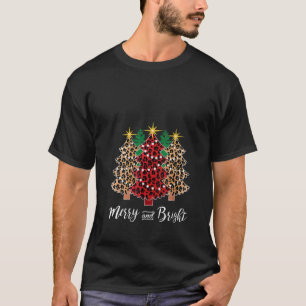 Womens Merry and Bright Christmas Leopard Buffalo  T-Shirt
