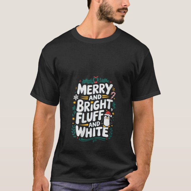 Womens Merry And Bright Fluff And White Penguin Ch T-Shirt (Front)