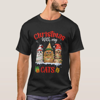 Womens Merry and Bright with Cats Christmas With M T-Shirt