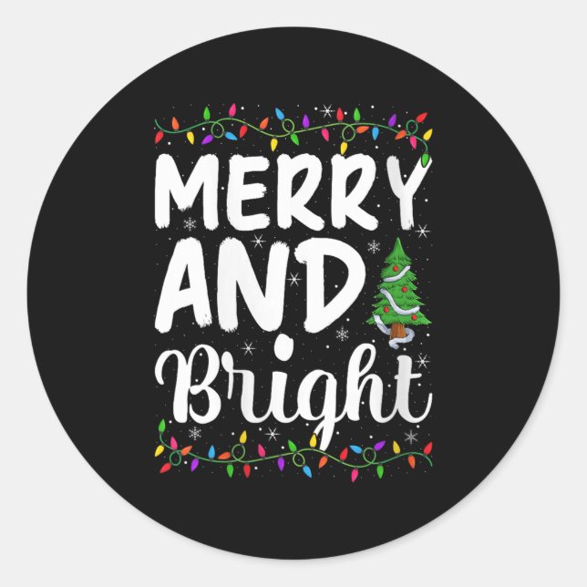 Womens Merry And Bright Xmas Lights Decor Holiday  Classic Round Sticker (Front)