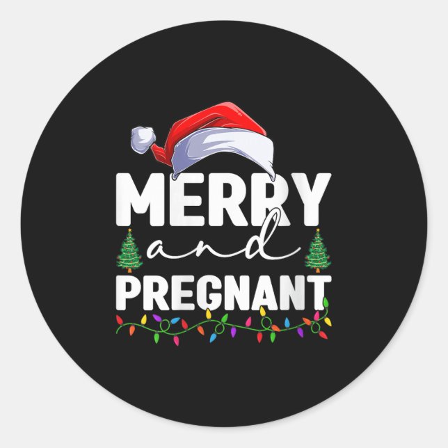 Womens Merry And Pregnant Christmas Pregnancy Anno Classic Round Sticker (Front)
