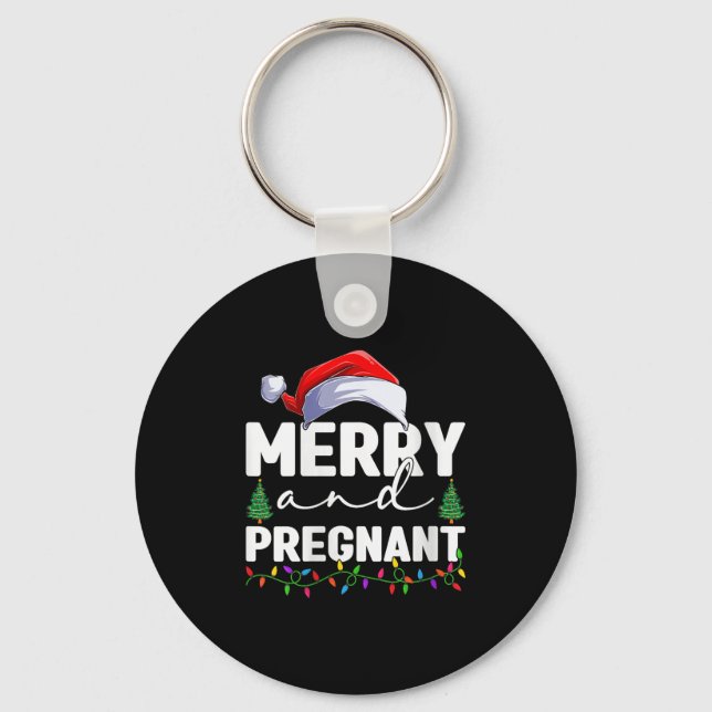 Womens Merry And Pregnant Christmas Pregnancy Anno Key Ring (Front)