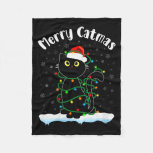 Womens Merry Catmas Cat Wearing Santa Hat Black Ca Fleece Blanket