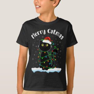 Womens Merry Catmas Cat Wearing Santa Hat Black Ca T-Shirt