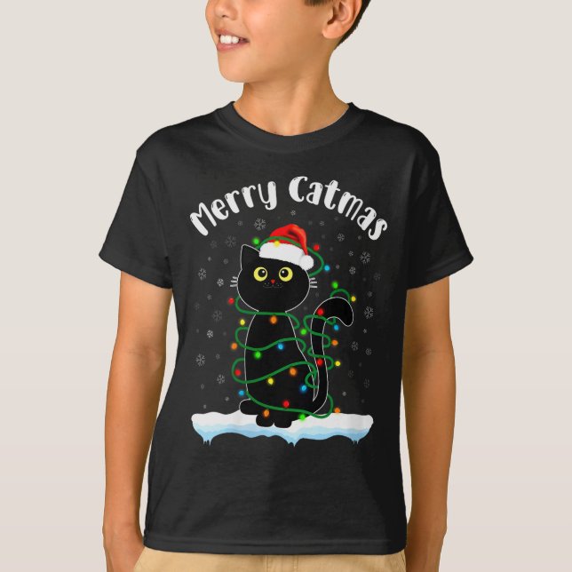Womens Merry Catmas Cat Wearing Santa Hat Black Ca T-Shirt (Front)