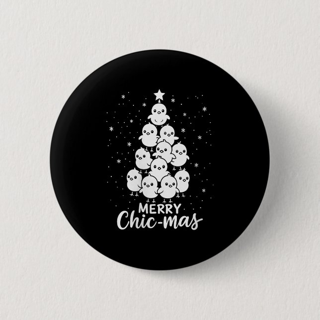Womens Merry Chic-mas Cute Chicks Christmas Tree F 6 Cm Round Badge (Front)