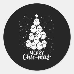 Womens Merry Chic-mas Cute Chicks Christmas Tree F Classic Round Sticker