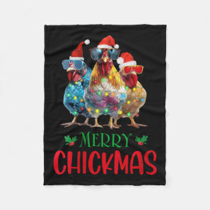 Womens Merry Chickmas Ornament Lights Chicken Farm Fleece Blanket