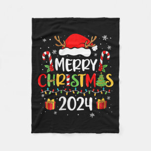 Womens Merry Christmas 2024 Santa Hat Matching Fam Fleece Blanket