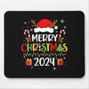 Womens Merry Christmas 2024 Santa Hat Matching Fam Mouse Pad