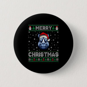 Womens Merry Christmas 2025 Rhino Santa Hat Ugly X 6 Cm Round Badge