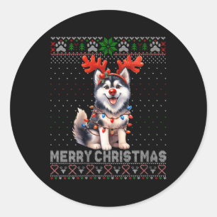 Womens Merry Christmas Alaskan Malamute Dog Lover  Classic Round Sticker