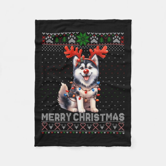 Womens Merry Christmas Alaskan Malamute Dog Lover  Fleece Blanket (Front)