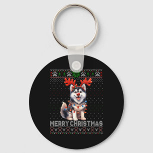 Womens Merry Christmas Alaskan Malamute Dog Lover Key Ring