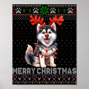 Womens Merry Christmas Alaskan Malamute Dog Lover Poster