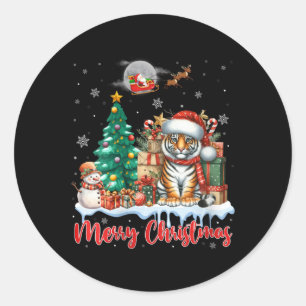 Womens Merry Christmas Cute Tiger Santa Hat Tiger Classic Round Sticker