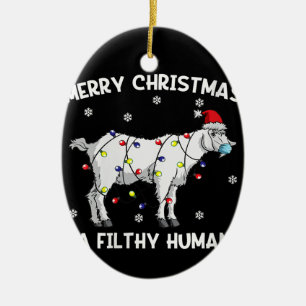 Womens Merry Christmas Goat Face Mask Goat Santa Ceramic Ornament