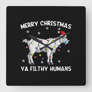 Womens Merry Christmas Goat Face Mask Goat Santa Square Wall Clock