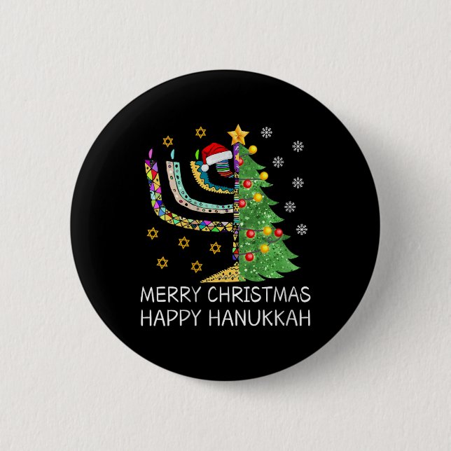 Womens Merry Christmas Happy Hanukkah Jewish Merry 6 Cm Round Badge (Front)