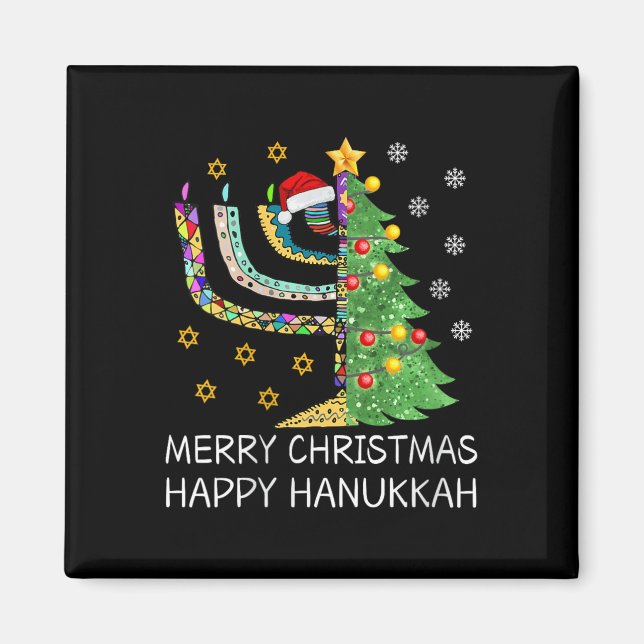 Womens Merry Christmas Happy Hanukkah Jewish Merry Magnet (Front)