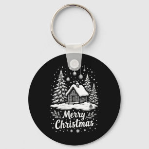 Womens Merry Christmas House Cute Matching Family Key Ring