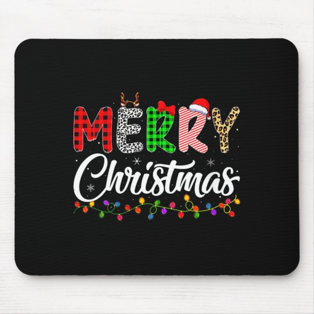 Womens Merry Christmas Lights Santa Family Xmas Pa Mouse Pad (Front)