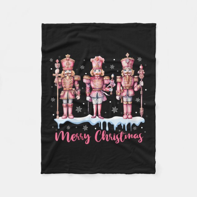 Womens Merry Christmas Pink Nutcracker Squad Xmas  Fleece Blanket (Front)