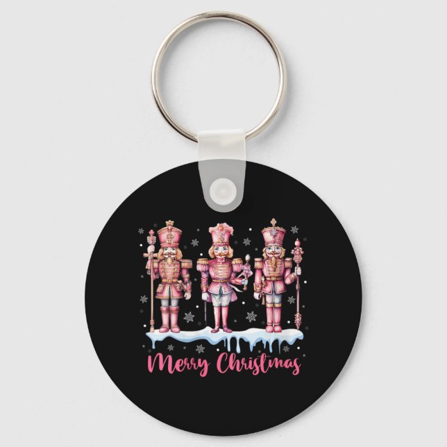 Womens Merry Christmas Pink Nutcracker Squad Xmas  Key Ring (Front)