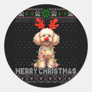 Womens Merry Christmas Poodle Dog Lover Ugly Xmas Classic Round Sticker