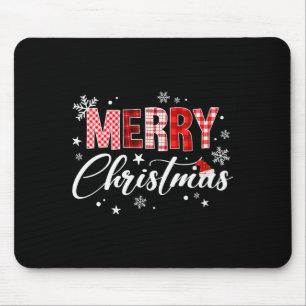 Womens Merry Christmas Red Buffalo Plaid Santa Hat Mouse Pad