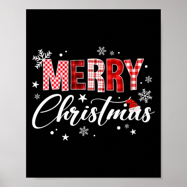 Womens Merry Christmas Red Buffalo Plaid Santa Hat Poster (Front)