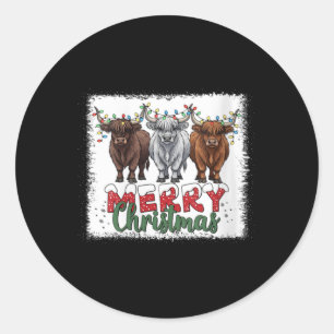 Womens Merry Christmas Scottish Highland Cow Xmas Classic Round Sticker