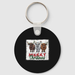 Womens Merry Christmas Scottish Highland Cow Xmas Key Ring