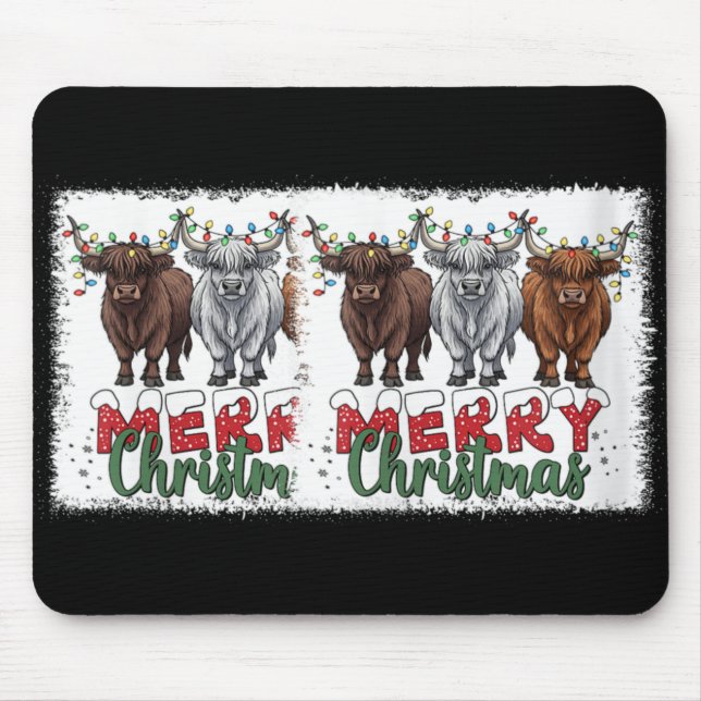 Womens Merry Christmas Scottish Highland Cow Xmas  Mouse Pad (Front)