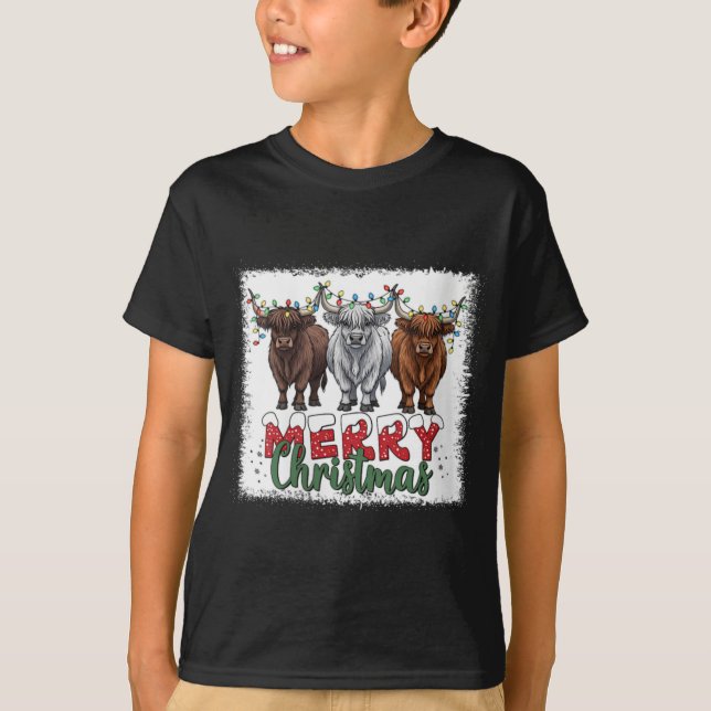 Womens Merry Christmas Scottish Highland Cow Xmas  T-Shirt (Front)